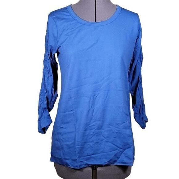 NWOT LOGO Principles by Lori Goldstein 3/4 Ruched Sleeve Top Sz XXS - Picture 1 of 11